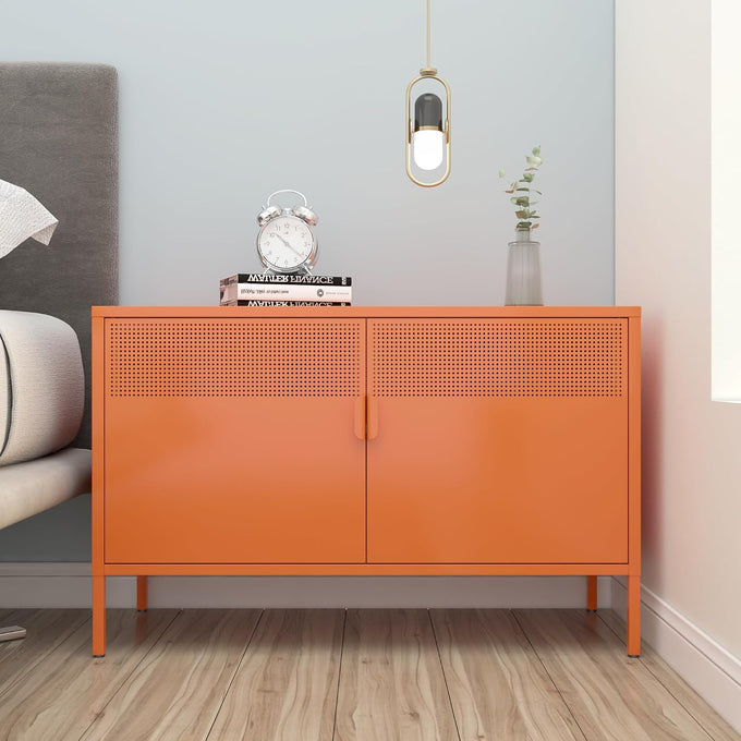 Washsemba 2 Door Accent Cabinet,Orange Metal Storage Cabinet with Adjustable Shelf,2-Tier Shelf,Multipurpose Metal Locker Storage for Office Home,Music Studio (Orange)