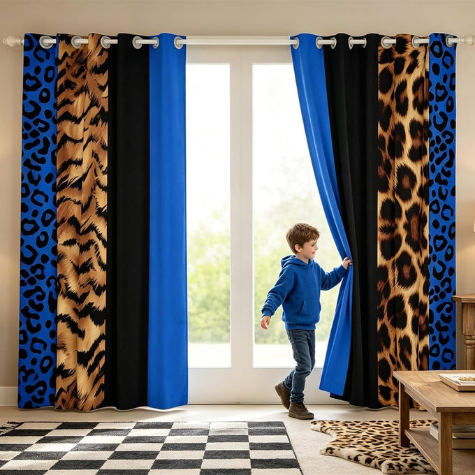 Feelyou FeelyouLeopard Print Bow Curtains Living Room 2 Panels 52 x 84 Inch
