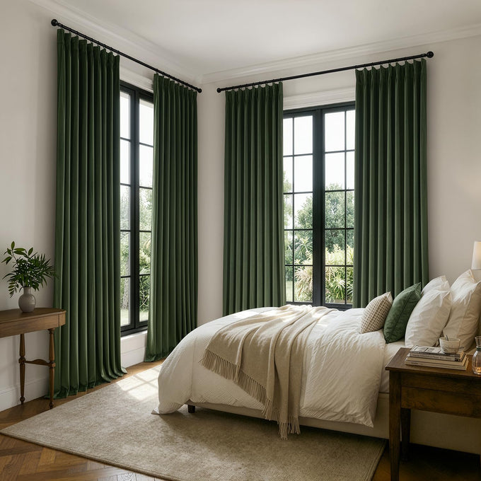 MIULEE Velvet Pinch Pleated Extra Wide Olive Green Blackout Curtains 60x84
