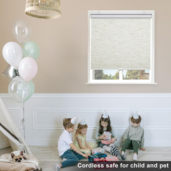 SUNOFF Blackout Cordless Roller Shades Blinds,56" W x 72" H,Linen Beige