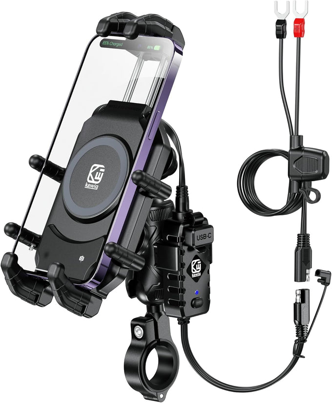 BRCOVAN Motorcycle Phone Mount with Qi Wireless & USB-C Charger