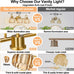 Bathroom Light Fixtures, 3-Light Brushed Gold Vanity Lights for Bathroom with Ribbed Amber Tulip Glass Shade, 20 in Bathroom Vanity Lights Over Mirror for Bedroom, Living Room, Hallway