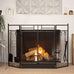 Barton 3-Panel Folding Fireplace Screen W/Magnetic Doors and 4-Pieces Fire Place Tools Set Home Steel Fire Spark Guard, Black