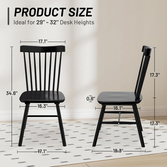 AreShark Windsor Dining Chairs Solid Wood Spindle Back, Set of 4, Black