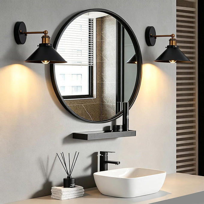 Black & Gold Industrial Wall Sconce, Vintage Farmhouse Lamp