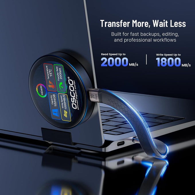 512GB Touchscreen Encrypted External SSD Hard Drive, Up to 2000MB/s