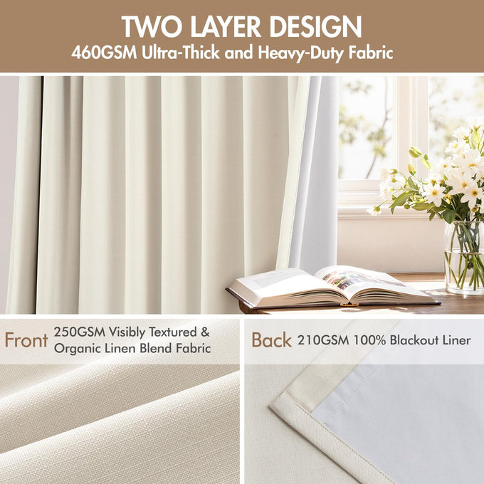 MIULEE Pinch Pleated 100% Blackout Curtains 40"x90" Long Birch 4 Panels Set