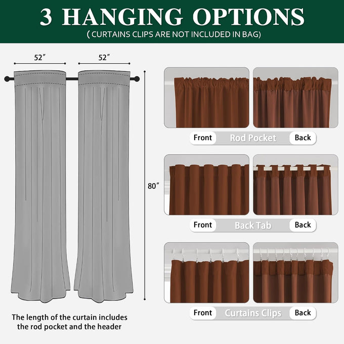 MUMFAS Burnt Orange Velvet Curtains 80 Inches Long Back Tab Rod Pocket Drapes for Bedroom Living Room W52 x L80 Inch 2 Panels