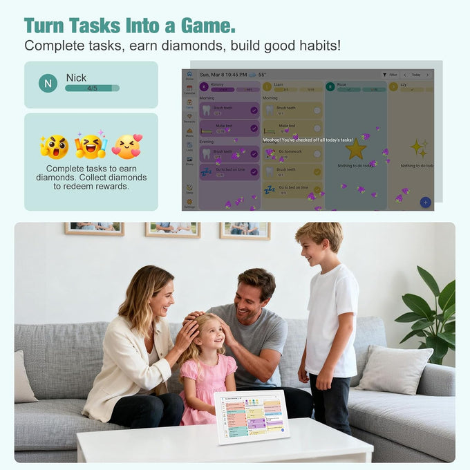 10.1 Inch Digital Calendar with Touch Screen, Wall Mountable, Multi-Platform Calendar Sync to Smart Electronic Chore Planner, Gifts for Mom.