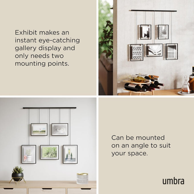 Umbra Exhibit Picture Frame Set, Adjustable Wall Mount, Set of 5, Black