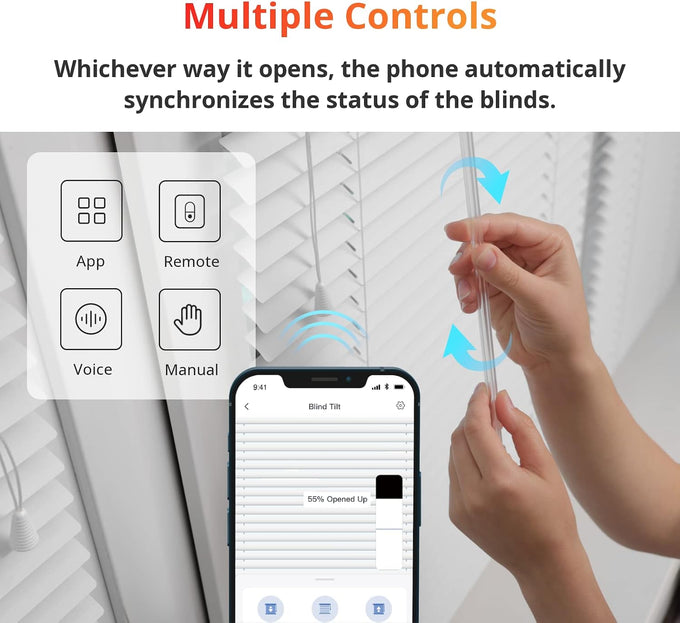 SwitchBot Blind Tilt Motorized Blinds - Smart Electric Blinds, Automatic Blind Opener and Closer, Solar Powered, Light Sensing Control, Add Hub Mini to Make it Compatible with Alexa & Google Home