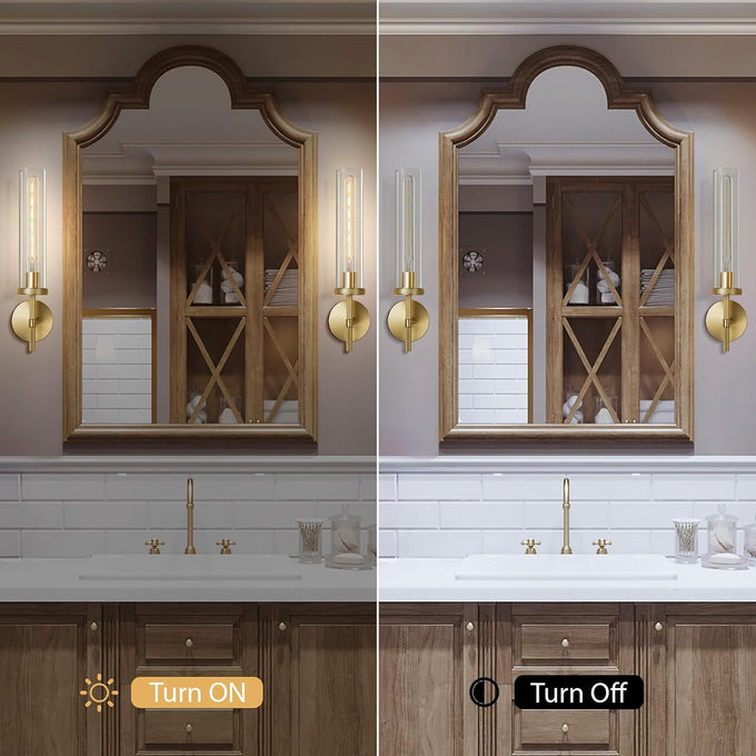 Antique Gold Wall Sconce 19.48" Modern Luxe Wall Lighting with Clear Glass Tube, Living Room Bedroom Bathroom Mirror Sconces, Staircase Decor Hallway Lamp Fixture(Including Bulb)