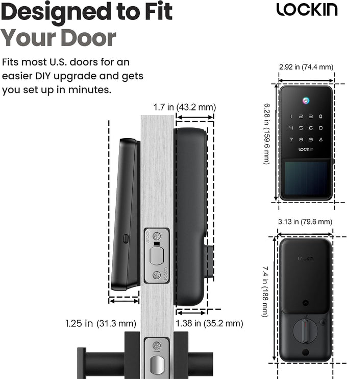 Lockin Veno Solar Palm Smart Lock, Palm Vein Keyless Entry Door Lock