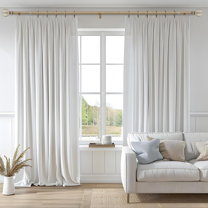 QDWIS 2 Pack Boho Wood Curtain Rods for Windows 48 to 84 inch,1" Adjustable Heavy Duty Window Curtain Rod with Imitation Wood Grain Finials,Rustic Decorative Drapery Rods Set 36-88'',Weathered Wood