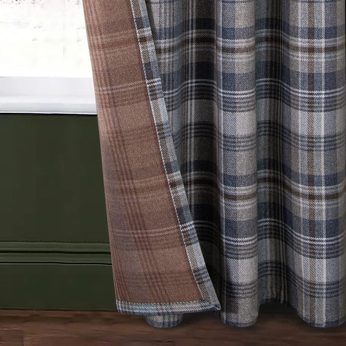 always4u Plaid Gingham Curtains for Living Room Bedroom Room Darkening Check Country Curtains 2 Panels Striped Grommet Window Treatments 54X84 Inch Blue and Brown