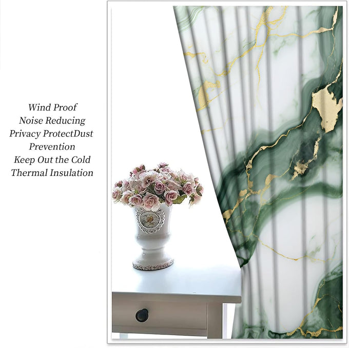 Marble Blackout Curtains for Bedroom Living Room, Turquoise Marble Curtains & Home Decor, Abstract Luxury Window Treatments, Thermal Grommet Nordic Modern Drapes, 96" Curtains 2 Panel Set