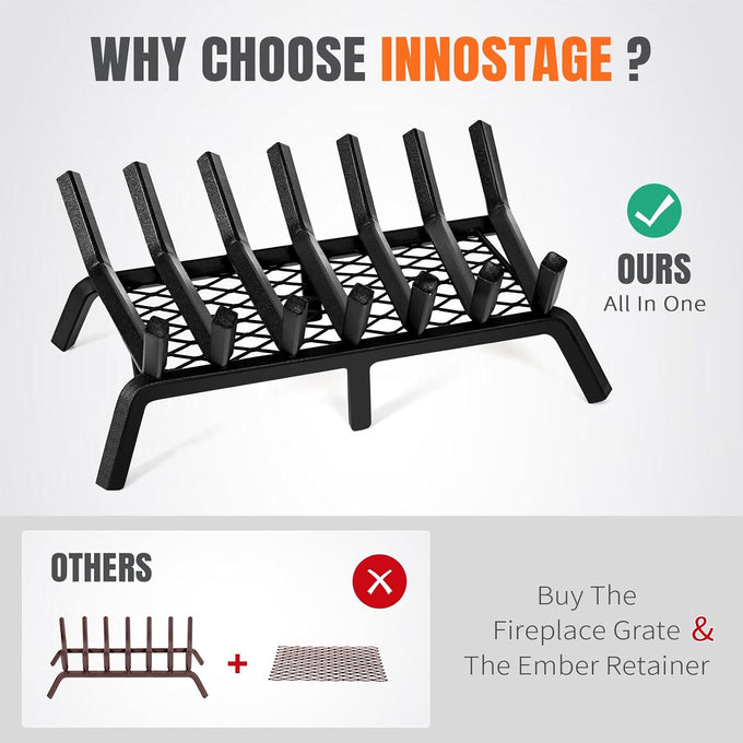 INNO STAGE 21 Inch Fireplace Grate with Ember Retainer