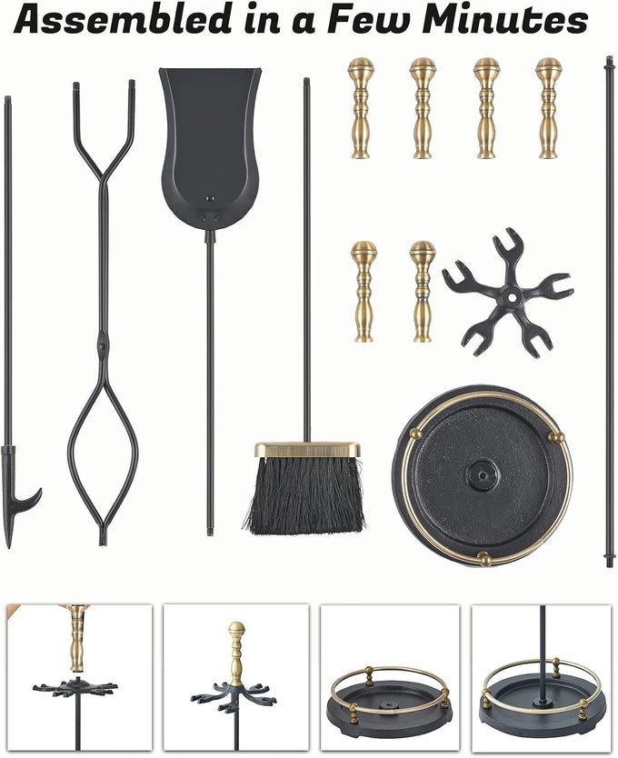 Lichamp Fireplace Tools Set, Retro Gold Handle