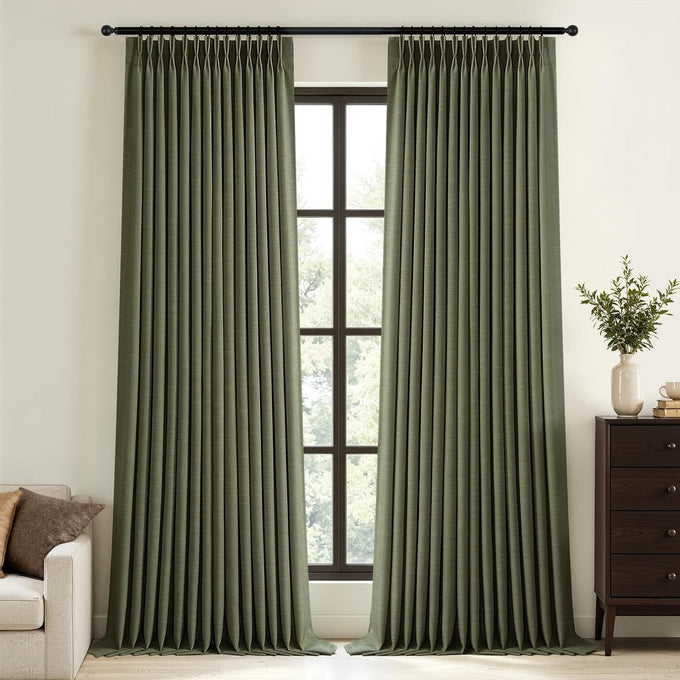 Topfinel 108 Inch Long Pinch Pleated Blackout Curtains for Living Room, Natural Linen Thick Linen Pleat Drapes for French Door Decoration, Cozy Rustic American Window Treatment Cream Beige 52"W*108"L