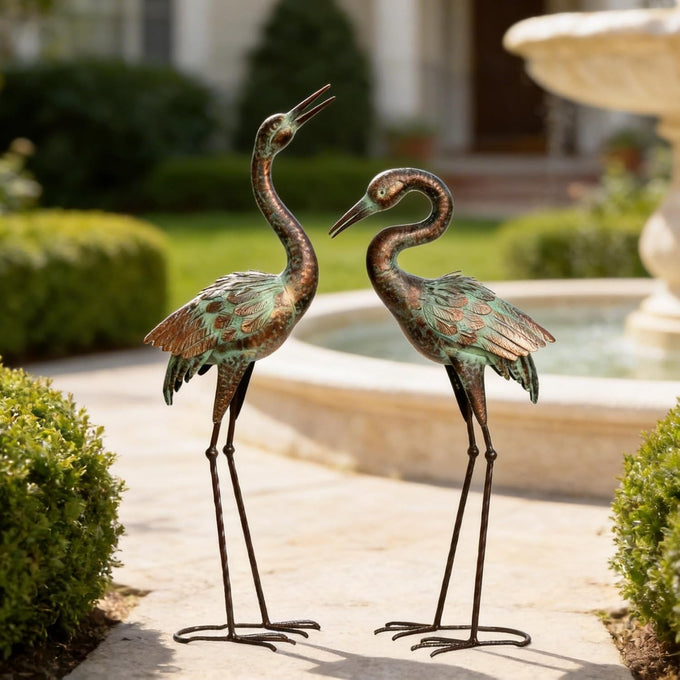 Shorayn Metal Heron Garden Statue Life-Size Crane Set Indoor Yard Decor Handmade Gift
