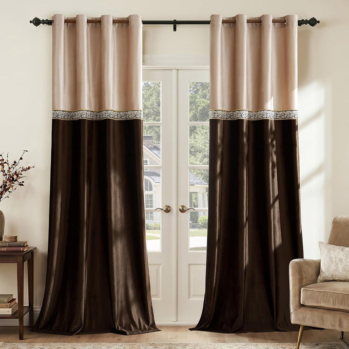 GIGIZAZA Velvet Curtains 96 Inch for Living Room 2 Panels Champagne Brown