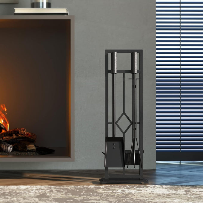 Fire Beauty 5Pcs Wrought Iron Fireplace Tools Set for Indoor Stove(Black)