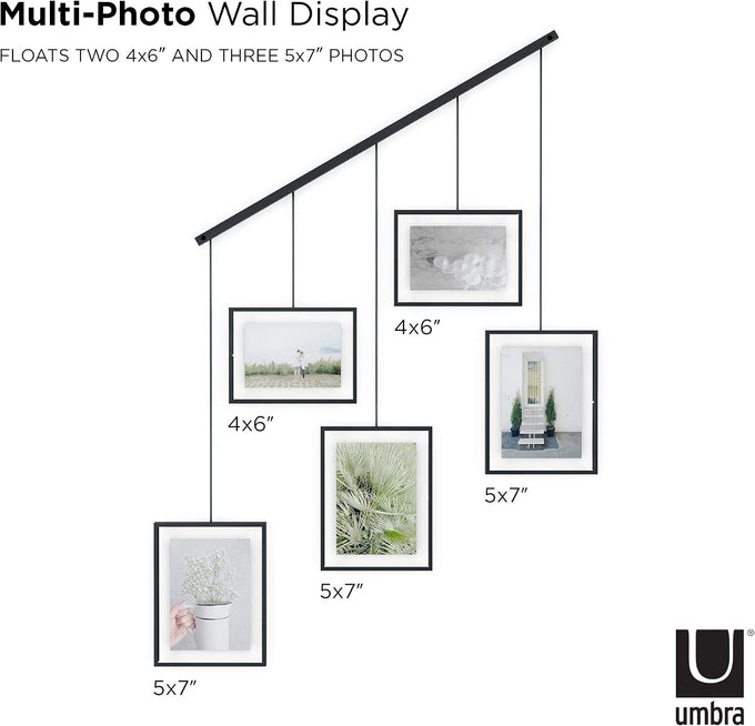 Umbra Exhibit Picture Frame Set, Adjustable Wall Mount, Set of 5, Black