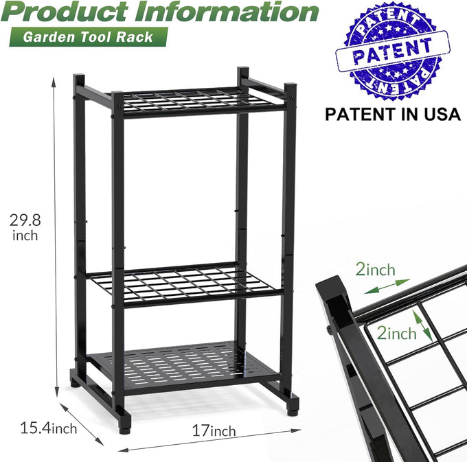 Garden Tool Organizer, Garage Tool Organizer & Garage Organization, Heavy Duty Steel Tool Storage Rack Holds 35 Rakes, Brooms Tools, Broom Holder and Mop Holder, Shed Organizer for Home Organization