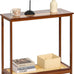 Bamboo Narrow Console Table, 31.5"(L) Wood Small Entryway Table with Rattan and Glass, Accent Slim Hallway Tables, Thin Sofa Side Tables for Hallway, Living Room, Bedroom, Foyer, Walnut