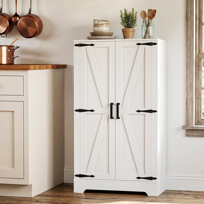 Unikito Kitchen Pantry Storage Cabinet with Adjustable Shelves, White