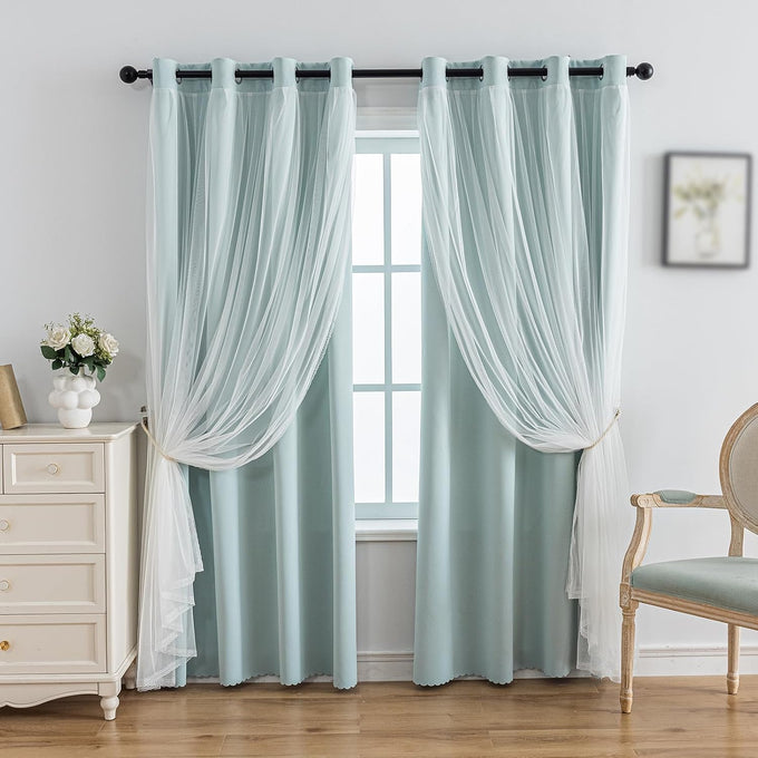 Anytime Double Layer Blackout Curtains 2 Panels，52Wx108L，Cream