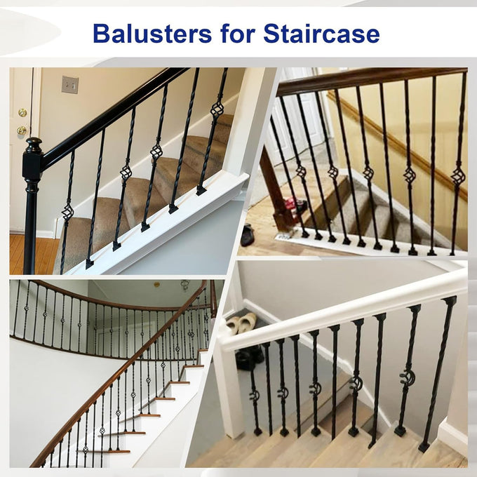Sidasu 16-Pack Wrought Iron Stair Balusters, 44" Basket Twist Design