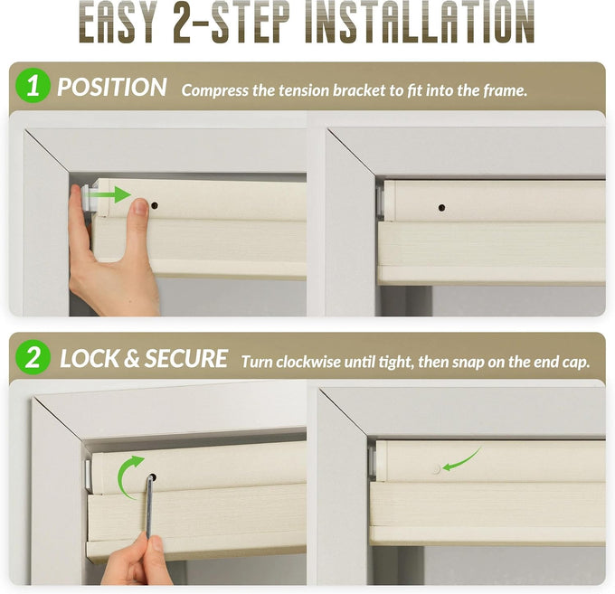 HESTIA No Drill Light Filtering Cellular Shades, Ivory, 38.5" W x 64" H