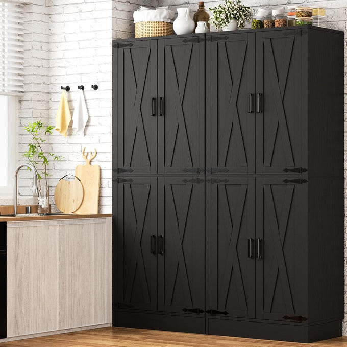 Unikito 71" Tall Kitchen Pantry Cabinet with Farmhouse Barn Doors