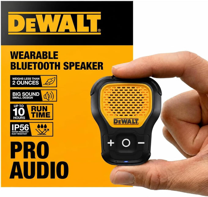 DEWALT Mini Wearable Bluetooth Speaker, Clip-On Jobsite Pro (Yellow)