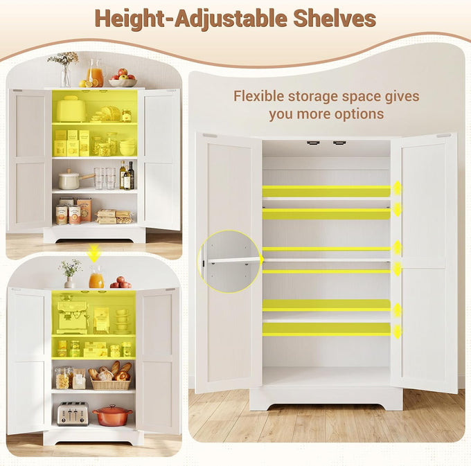 Unikito Kitchen Pantry Storage Cabinet with Adjustable Shelves, White