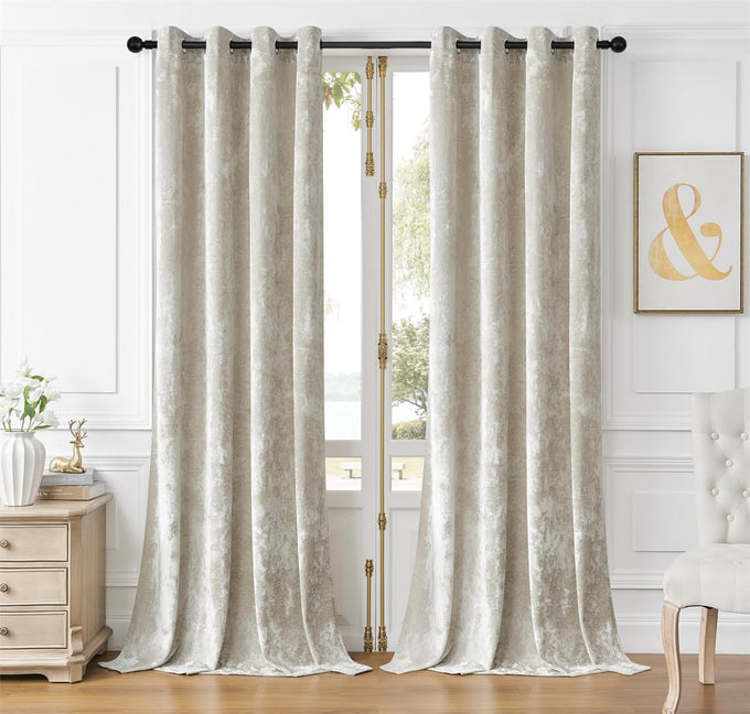 SMILETIME Ivory White Crushed Velvet Curtains 52x96 inch Grommet- 2 Panels