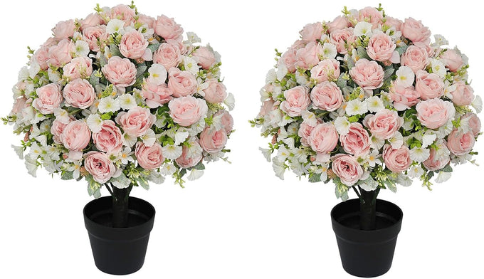24" Artificial Peony Flowers Topiary Ball, Faux Outdoor Plants