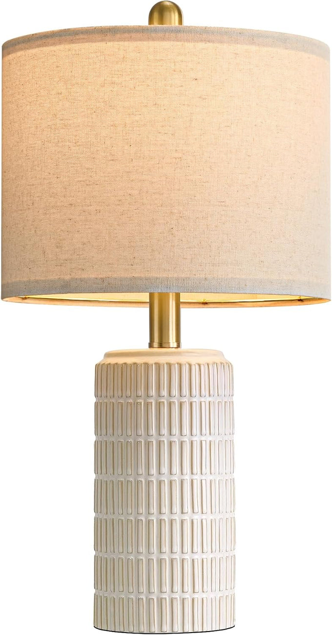 PoKat 21'' Modern Ceramic Table Lamp with Gift Box, White for Bedroom,Small