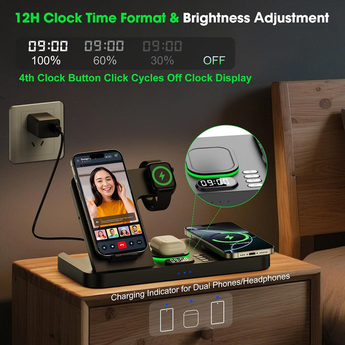 Dual Phone Foldable Wireless Charging Station for Apple, Couple&Family Use