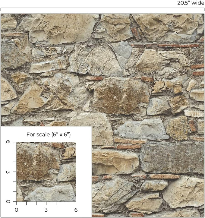NextWall Faux Stone Wall Rustic Prepasted Wallpaper (Toffee & Ivory)