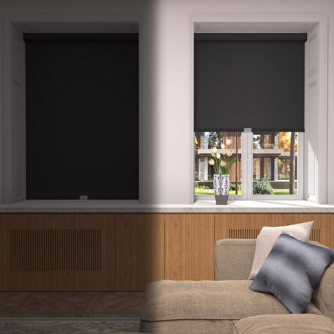 MYshade Cordless Blackout Roller Shades for Windows with Valance, Thermal Insulated UV Blocking Fabric, Cordless Window Blinds for Bedroom & Living Room, Easy Install, 24" W x 72" H, Black
