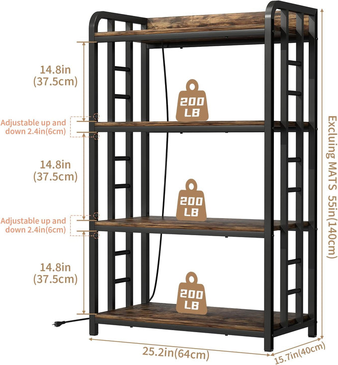 4 Tier Bakers Rack with Storage, Microwave Stand, Rustic Brown