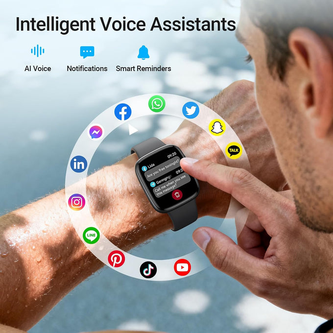Fitpolo Smart Watch, 1.85" AMOLED Fitness Tracker with Bluetooth Call, Heart Rate/Sleep/SPO₂ Monitor, 100+ Sports Modes, 3ATM Waterproof Smartwatch for Android/iPhone/Samsung, Includes 2 Bands