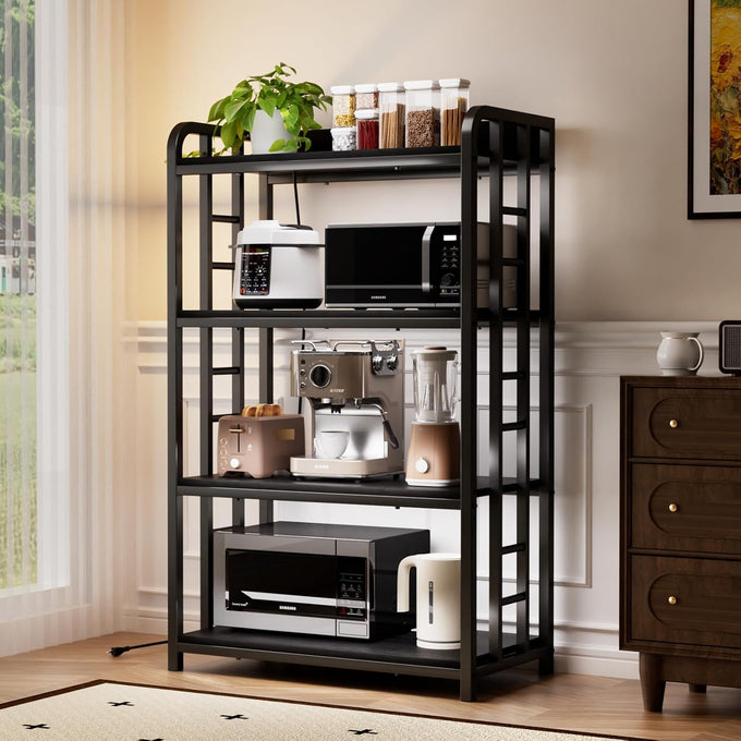 4 Tier Bakers Rack with Storage, Microwave Stand, Rustic Brown