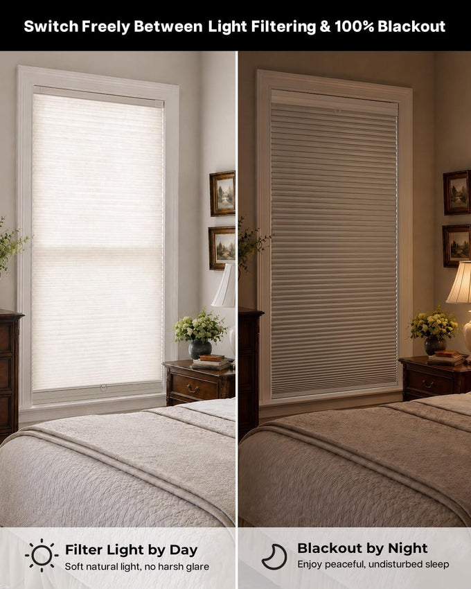 LazBlinds No Drill Cordless Day Night Cellular Shades, 34.5"W x 64"H, White