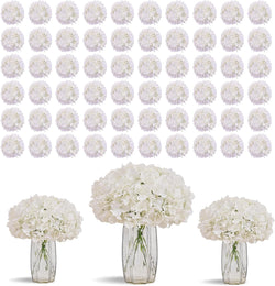 80 PCS White Hydrangea Artificial Flowers, Ivory Silk Full Flowers Heads with Stems for Wedding Centerpieces, Home, Garden, Baby Shower, Party Decoration