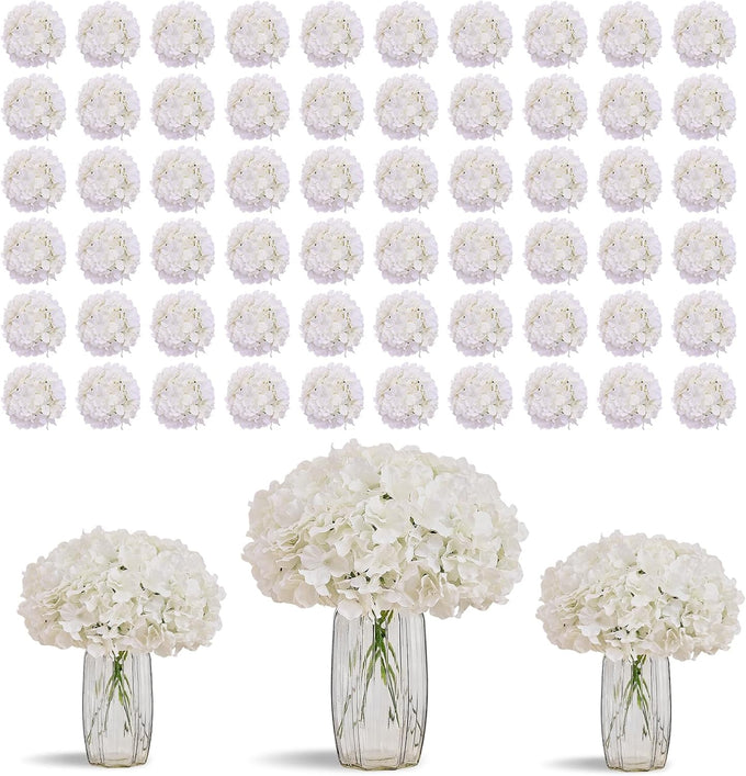 80 PCS White Hydrangea Artificial Flowers, Ivory Silk Full Flowers Heads with Stems for Wedding Centerpieces, Home, Garden, Baby Shower, Party Decoration