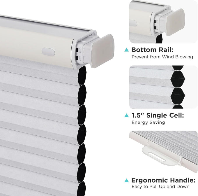 Joydeco No Drill Cordless Blackout Cellular Shades, 35" W x 64" H, White