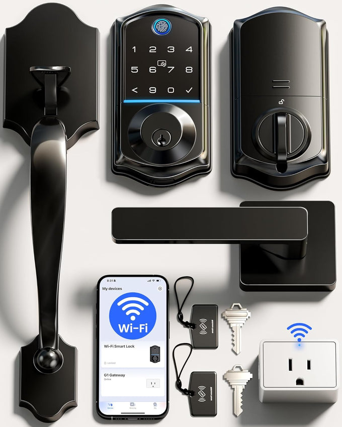 Veise VE017G-H Wi-Fi Smart Door Lock Deadbolt with Handle Set, Satin Nickel